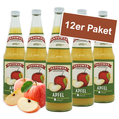 12er Paket Satower Apfelsaft – 100 % Fruchtgehalt im Mehrweg-Glas