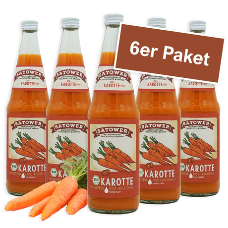 6er Paket Satower Bio-Karottensaft – 100 % naturtrüber Direktsaft aus Möhren in Glasflaschen