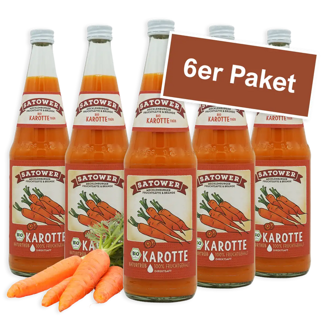 6er Paket Satower Bio-Karottensaft – 100 % naturtrüber Direktsaft aus Möhren in Glasflaschen
