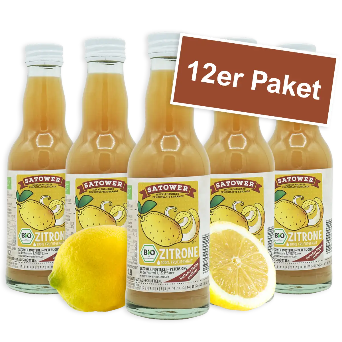 12er Paket Satower Zitronensaft – Bio-Direktsaft aus Zitronen in Glasflaschen