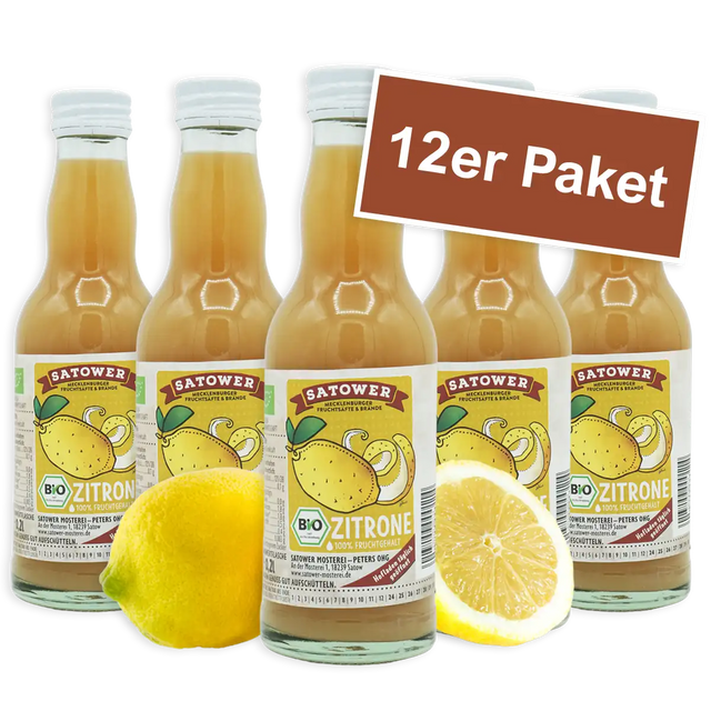12er Paket Satower Zitronensaft – Bio-Direktsaft aus Zitronen in Glasflaschen