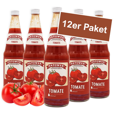 12er Paket Satower Tomatensaft – 100 % Direktsaft aus sonnengereiften Tomaten in Glasflaschen