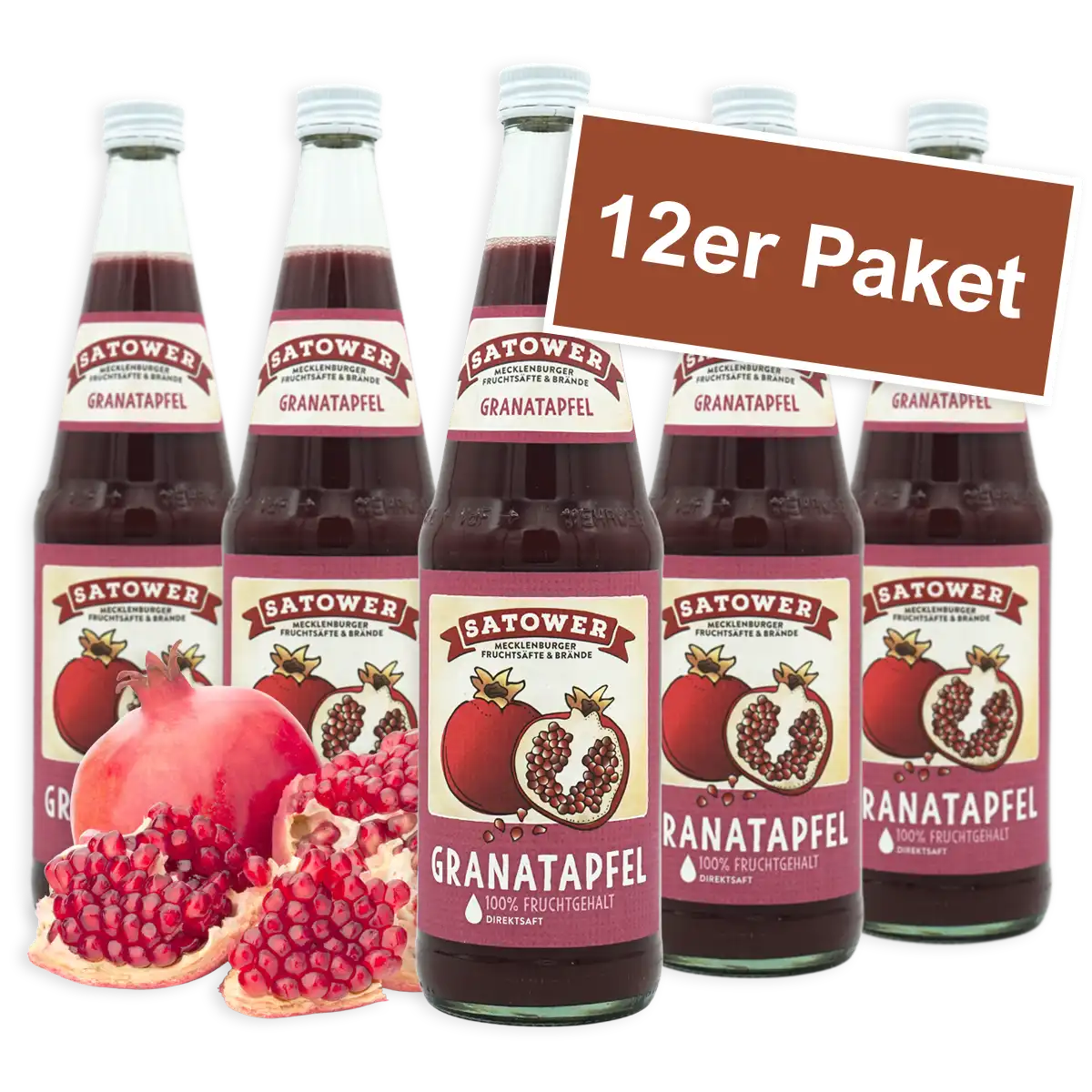 12er Paket Satower Granatapfelsaft – 100 % Fruchtgehalt in Mehrwegflaschen