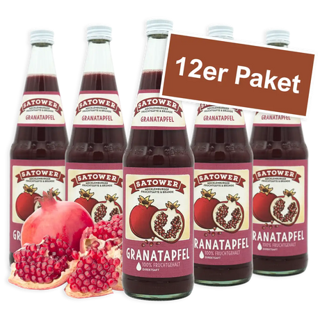 12er Paket Satower Granatapfelsaft – 100 % Fruchtgehalt in Mehrwegflaschen