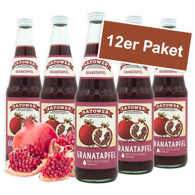 12er Paket Satower Granatapfelsaft – 100 % Fruchtgehalt in Mehrwegflaschen