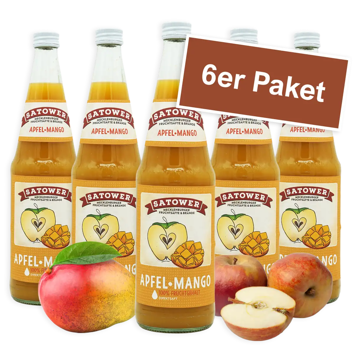 6er Paket Satower Apfel-Mango Saft – fruchtiger Direktsaft in Mehrweg-Glasflaschen