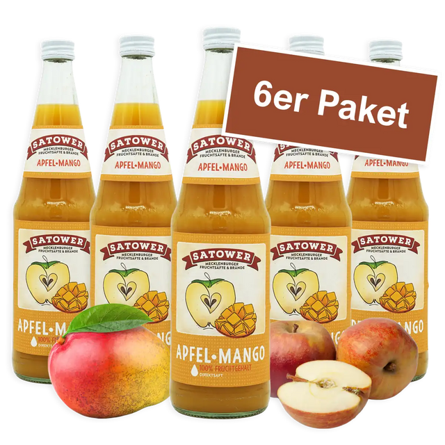 6er Paket Satower Apfel-Mango Saft – fruchtiger Direktsaft in Mehrweg-Glasflaschen