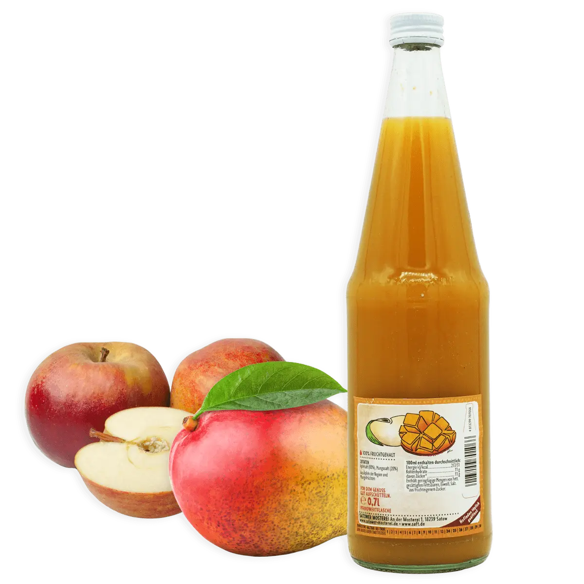 Satower Mosterei 6 x 0,7l Satower Apfel-Mangosaft (purer Direktsaft) – Vorratspack