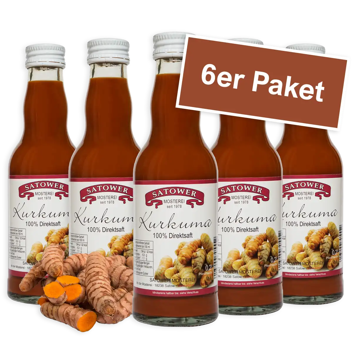 6er Paket Satower Kurkumasaft – 100 % Direktsaft in Mehrwegflaschen