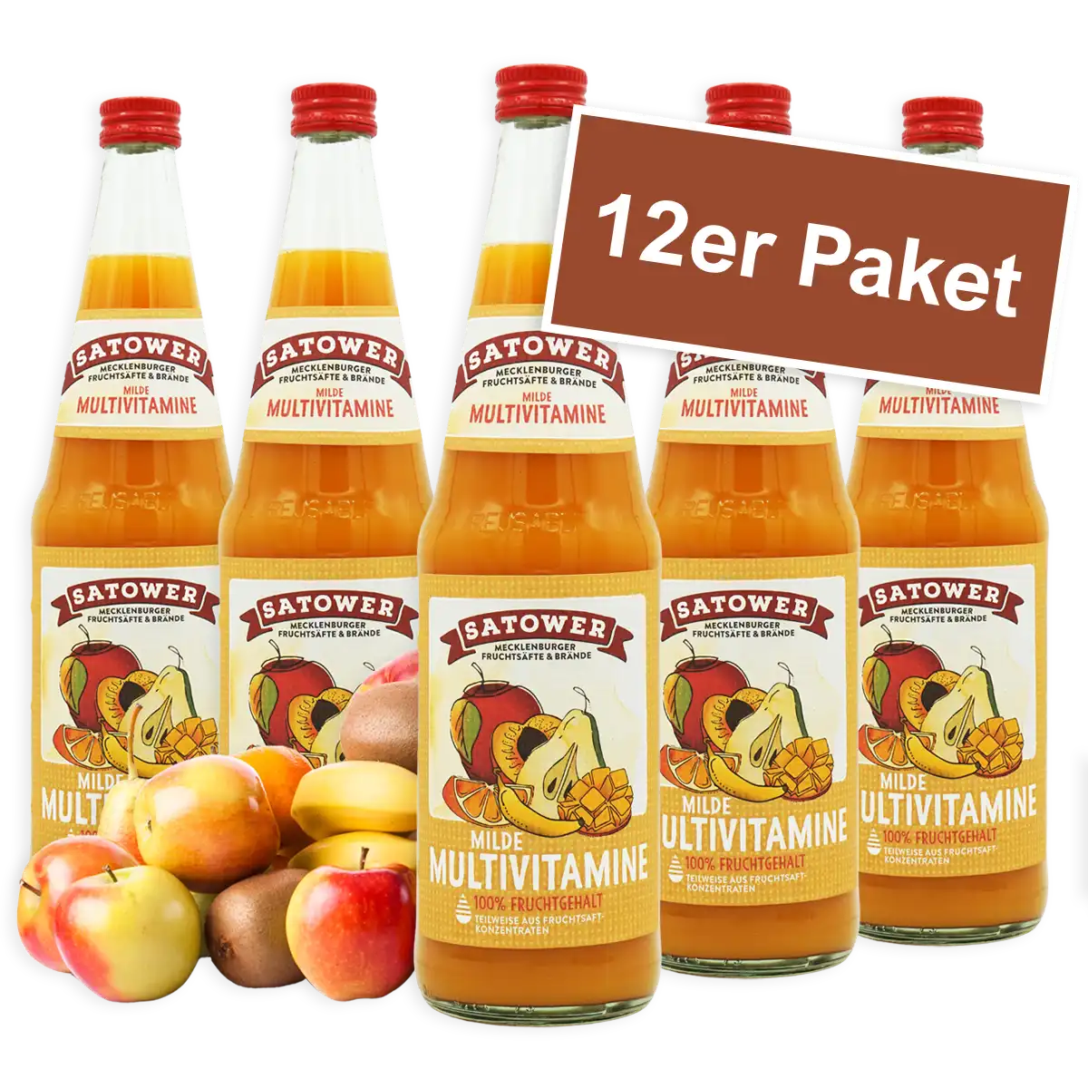 6er Paket Satower Multivitaminsaft – milder Fruchtsaft in Mehrweg-Glasflaschen