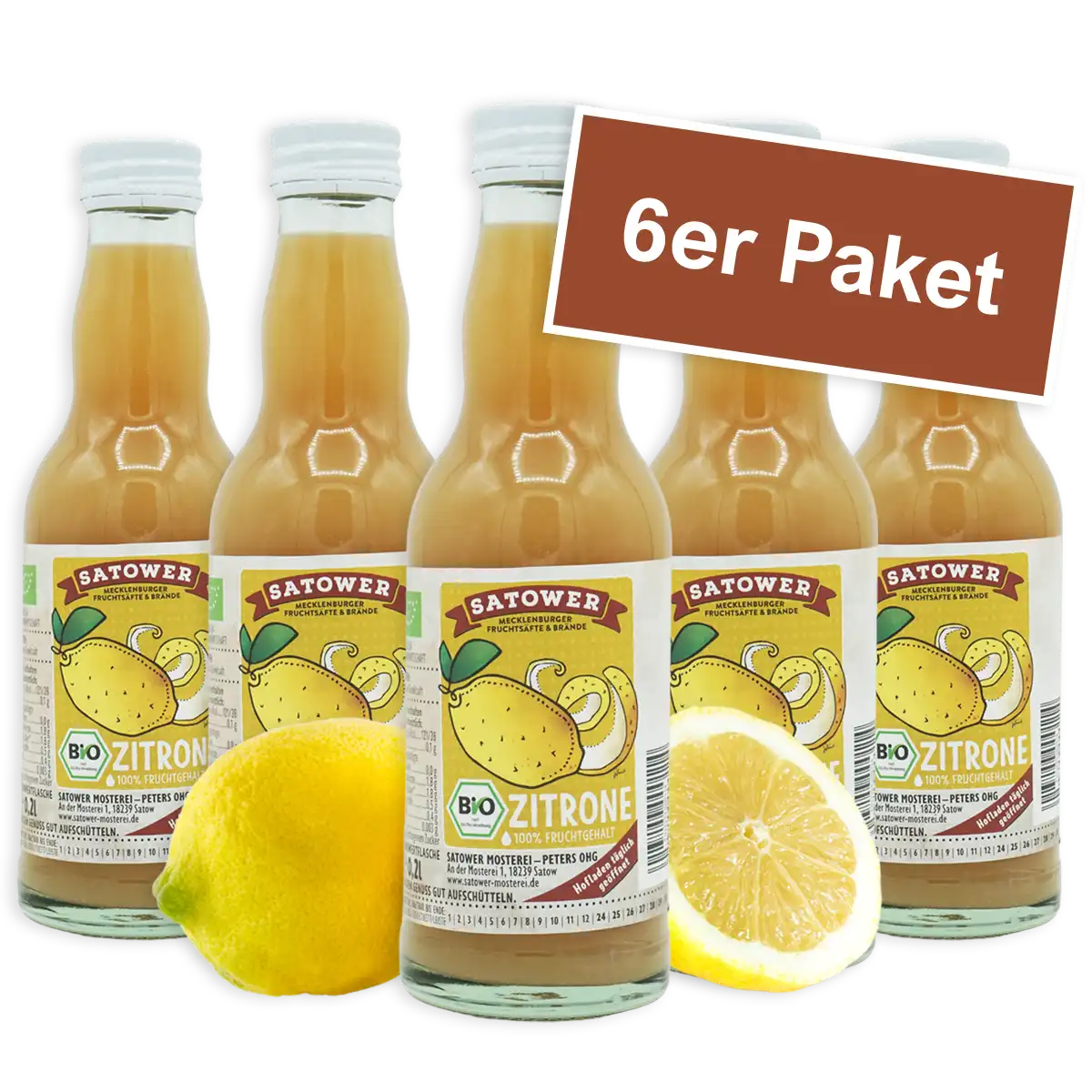 6er Paket Satower Zitronensaft – Bio-Direktsaft aus Zitronen in Glasflaschen