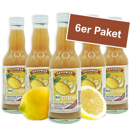 6er Paket Satower Zitronensaft – Bio-Direktsaft aus Zitronen in Glasflaschen