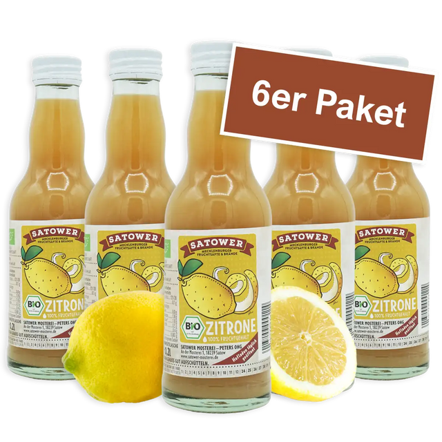 6er Paket Satower Zitronensaft – Bio-Direktsaft aus Zitronen in Glasflaschen