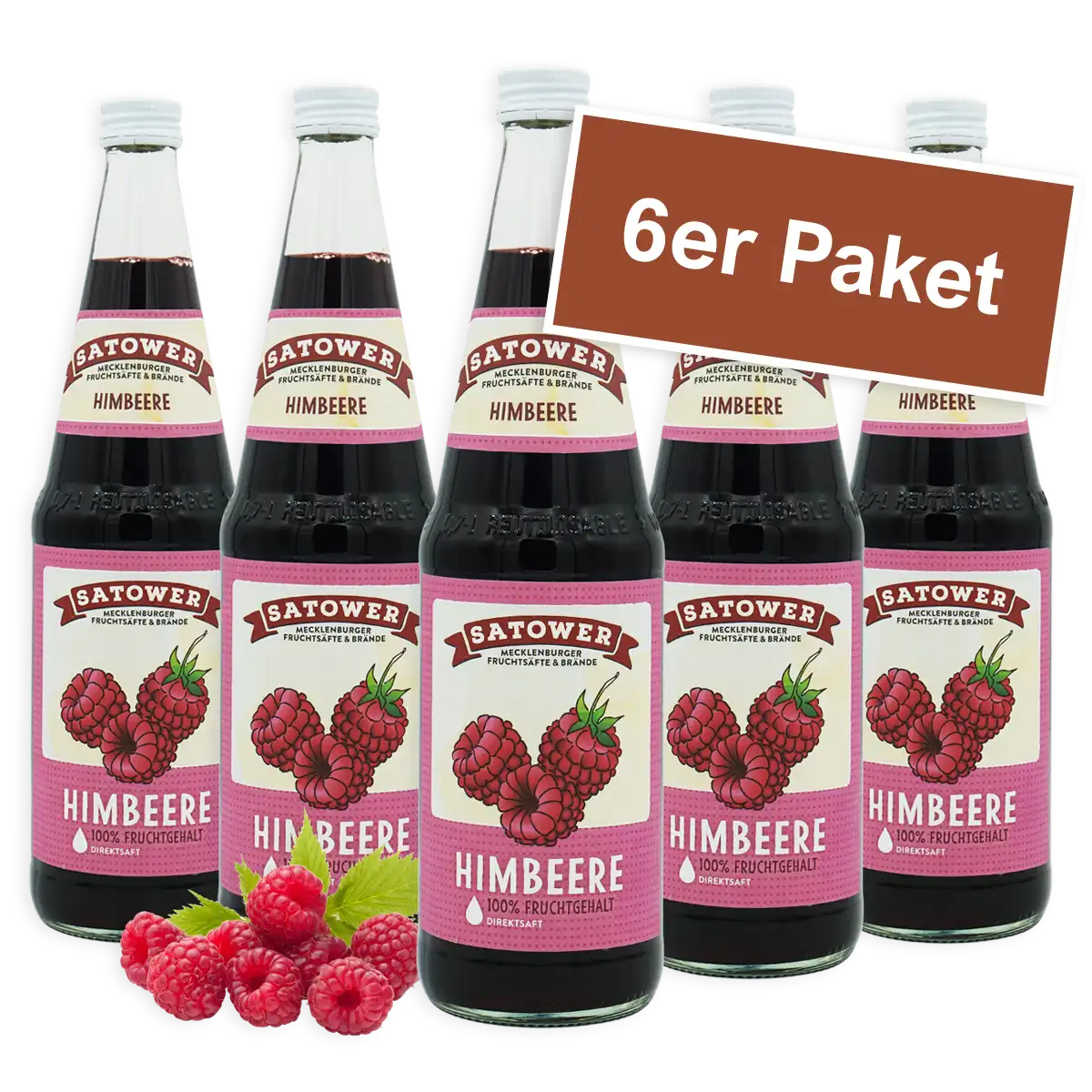 6er Paket Satower Himbeersaft – 100 % Direktsaft in Mehrwegflaschen