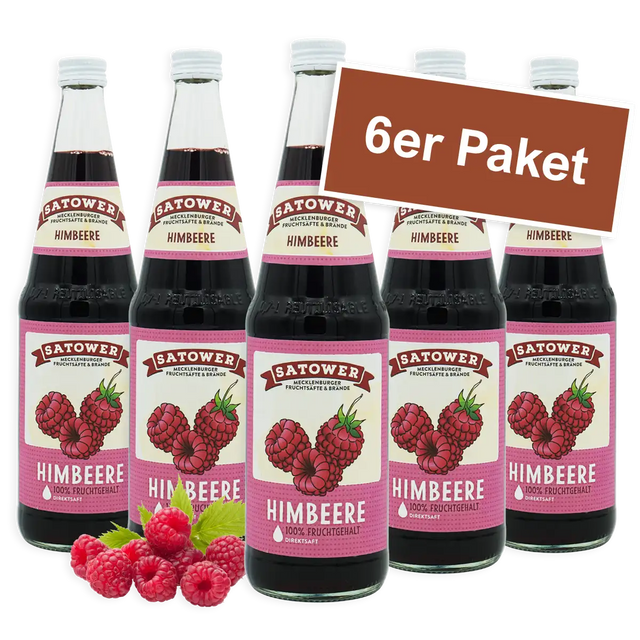 6er Paket Satower Himbeersaft – 100 % Direktsaft in Mehrwegflaschen