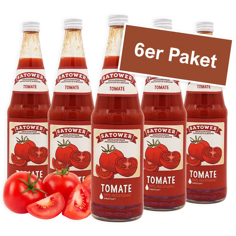 6er Paket Satower Tomatensaft – 100 % Direktsaft aus sonnengereiften Tomaten in Glasflaschen