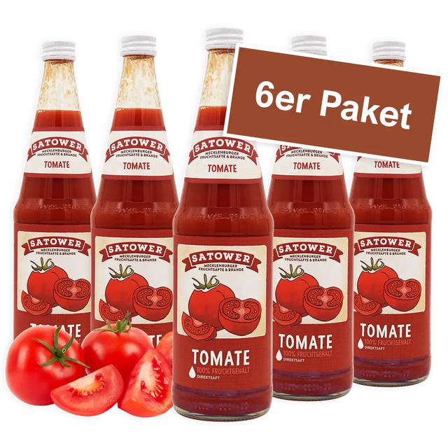6er Paket Satower Tomatensaft – 100 % Direktsaft aus sonnengereiften Tomaten in Glasflaschen