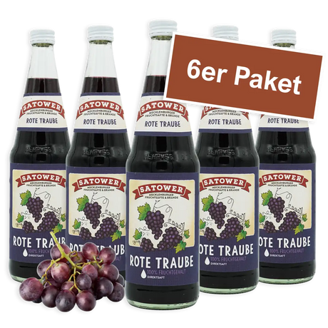 6er Paket Satower Roter Traubensaft – 100 % Direktsaft in Mehrweg-Glasflaschen
