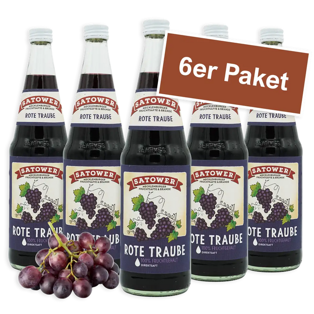 6er Paket Satower Roter Traubensaft – 100 % Direktsaft in Mehrweg-Glasflaschen