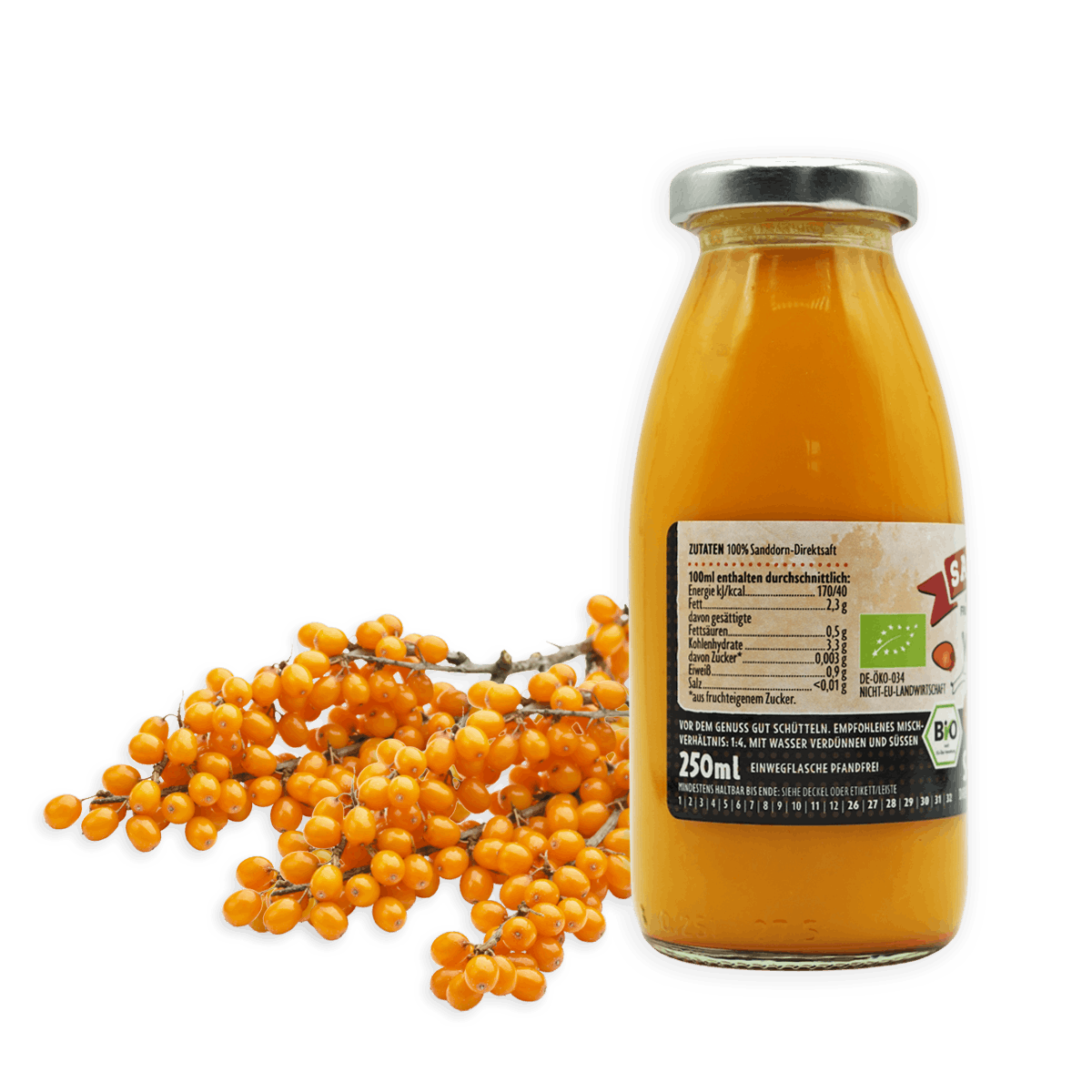 Satower Mosterei 12 x 250ml Satower Sanddornsaft (Direktsaft)