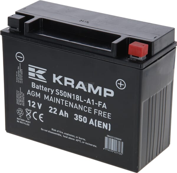 Kramp, Starterbatterie, 12V, 22Ah, 350A, 205 x 89 x 164mm