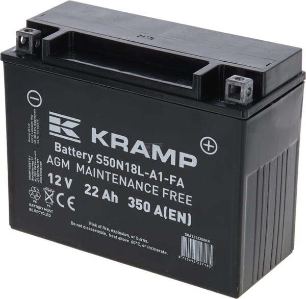 Kramp, Starterbatterie, 12V, 22Ah, 350A, 205 x 89 x 164mm