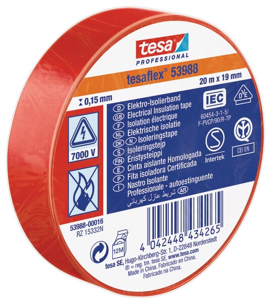 Isolierband, rot, 20 m x 19 mm TesaFLEX®