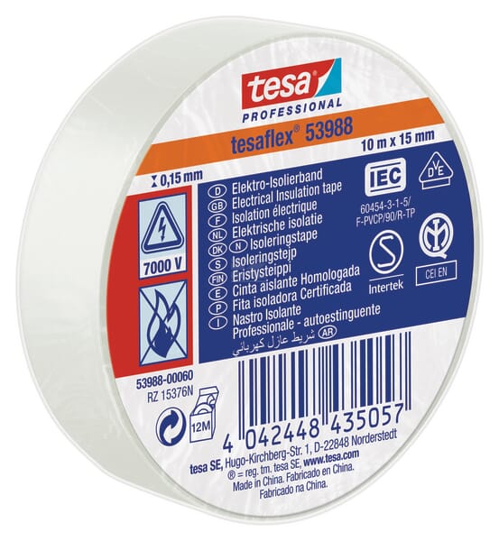 Isolierband, weiß, 10 m x 15 mm TesaFLEX®