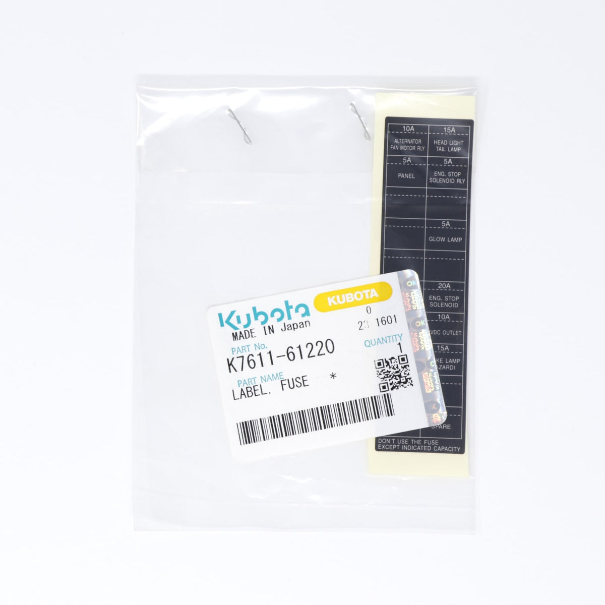 Kubota AUFKLEBER, SICHERUNG