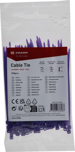 Kabelbinder 2,5x100mm, violett, 100Stück
