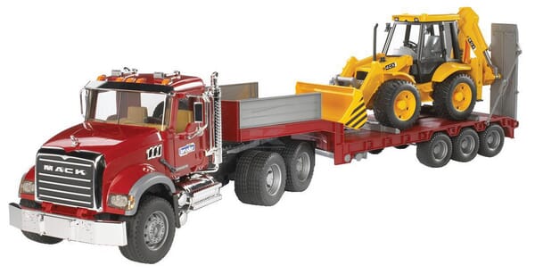 Mack Granite LKW mit Tieflader und JCB Baggerlader