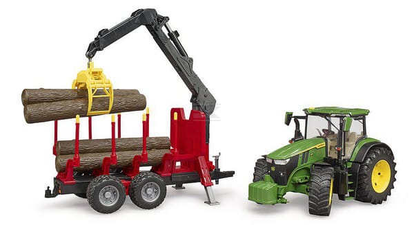 John Deere 7R 350 mit Anhänger für Baumstämme