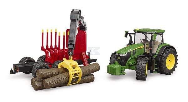 John Deere 7R 350 mit Anhänger für Baumstämme