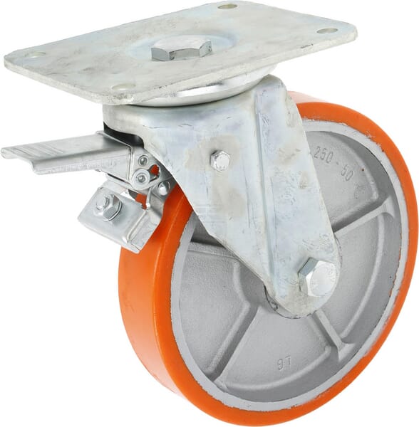 Lenkrolle m.Bremse 250mm Ø250x50mm, mit Bremse, Plattenaufnahme: 200x160mm Belastung: 1200kg, Ro-Carr